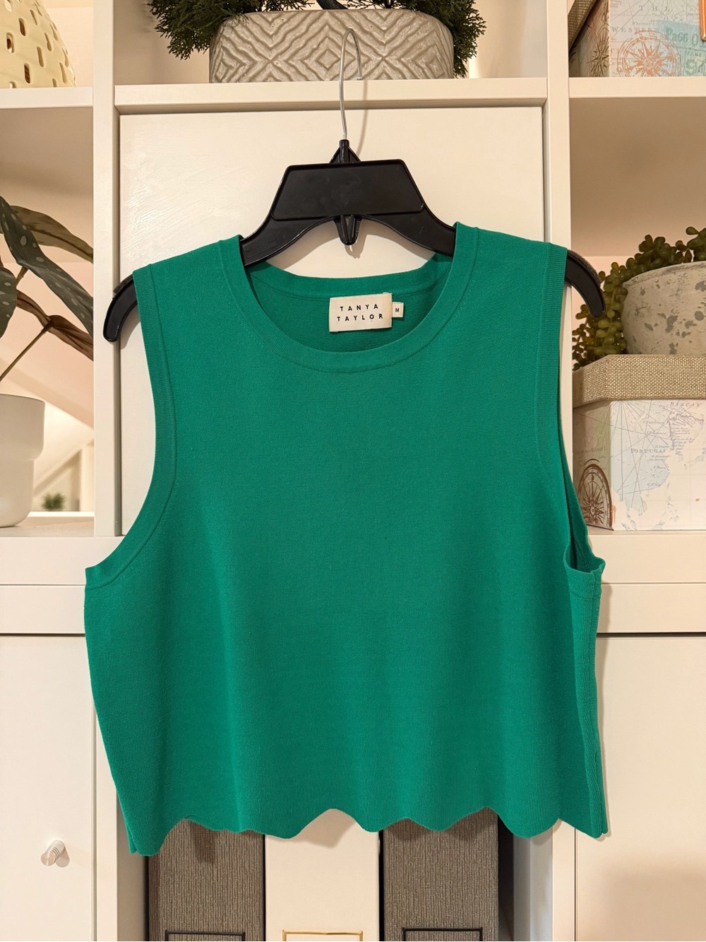 Tanya Taylor Emerald Green Scalloped Hem Tank